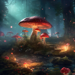 Fototapeta na wymiar Fantasy Mushroom Wonderland: 4K Wallpaper for Magical Escapes