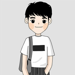 teenage guy holds bag , man with bag