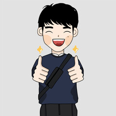 guy raises thumps up, smiling man with thumps up