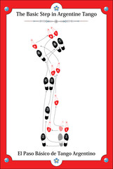 Basic step to dance the Argentine tango drawn and vectorized with traditional ornaments from Buenos Aires