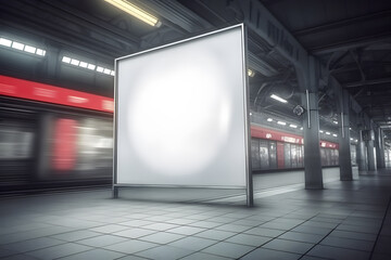 Urban Advertising: Empty Blank Poster in Train Station - Generative AI