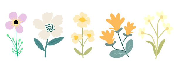 Set of hand drawn Flowers vector. Colorful trendy illustration. Perfect for posters, instagram posts, stickers. © zeenika