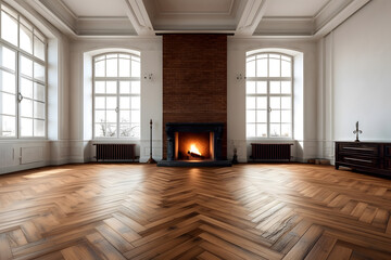 Luxurious Room with a Burning Fireplace - Generative AI