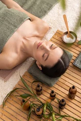 Wall murals Spa Concept of spa, relax and self care with beautiful young woman