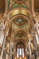 Fototapeta na wymiar Interior decoration of Basilica of Notre-Dame de Fourviere in Lyon,