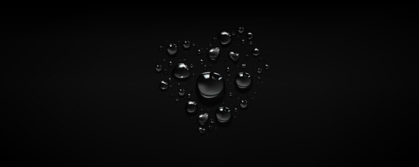 Heart rain water drop bubble vector background. Glass surface with realistic clear condensation love shape 3d effect. Dark spray abstract raindrop illustration with tear blob. Rainy liquid aqua design