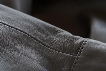 Detail shot of supple leather jacket with stitching