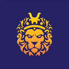 Minimalist luxury logo of lions head with crown