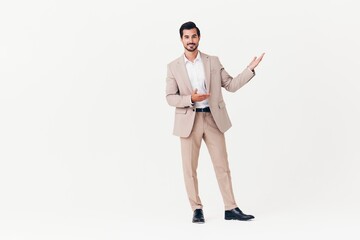 man suit happy adult beige businessman winner running business victory smiling