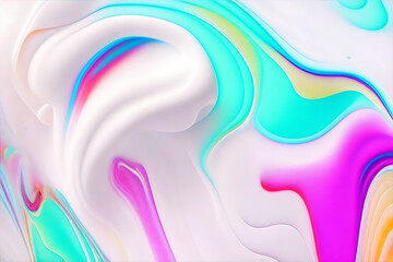 White and neon colors liquid wavy fluid abstract background. Trendy technology design backdrop. Generative AI .