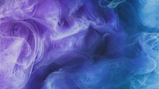 Color steam cloud. Abstract background. Ink water. Vapor floating. Magic  spell. Purple glowing smoke glitter dust particles art texture on dark.  Stock Illustration