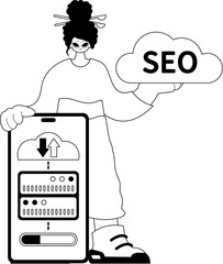 daughter and waiter . cloud storehouse and SEO draw a bead on . bootleg and washcloth occupation artwork. Trendy style, Vector Illustration