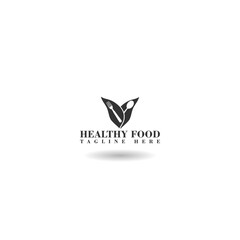 Healthy food logo template icon with shadow