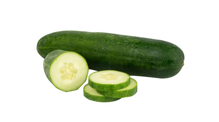 whole and slice of cucumber isolated