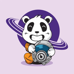CUTE PANDA HOLDING ASTRONAUT HELMET ILLUSTRATION
