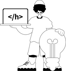 Man with bad luminosity up abstemious myelin oblongata oblongata and window with course of discipline word picture . black and White tuberosity artwork. Trendy style, Vector Illustration