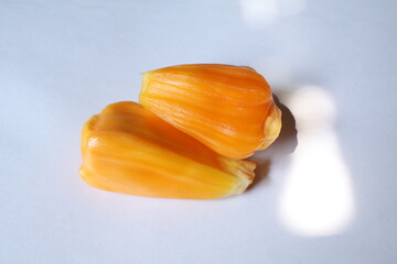 two jackfruits on a white background, isolated jackfruits