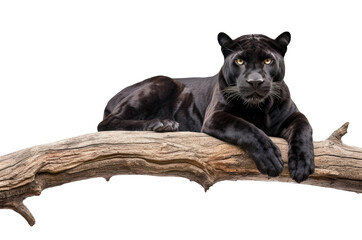 Black panther on a tree isolated on white background, Generative AI - obrazy, fototapety, plakaty