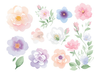 set of flowers seamless pattern 