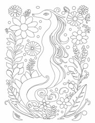Seahorse black and White line art for adult coloring book 