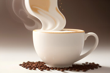 coffee with milk cream pouring into cap, Closeup, generative AI