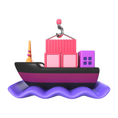 Cargo Ship 3D Illustration Icon