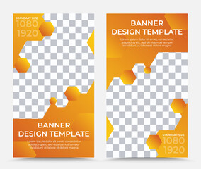 Design of vector banner templates with composition from hexagons or honeycombs and white text