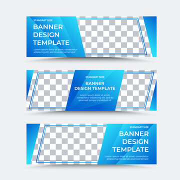 Design of Vector banner templates with parallelograms and thin borders in blue with white text