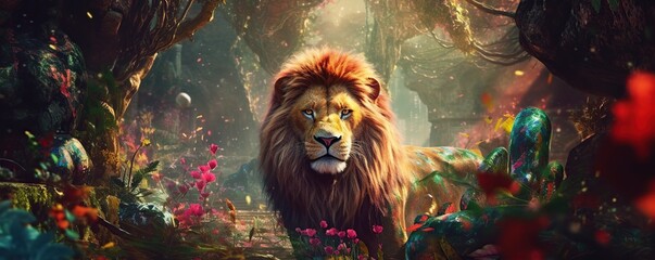 lion king at the jungle Generative AI - obrazy, fototapety, plakaty