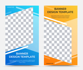 vector banner templates design in the form of parallelograms and stripes in orange blue with black and white text