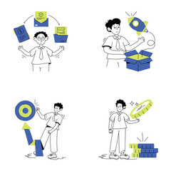 Collection of Office Management Line Illustrations 

