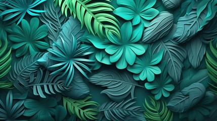 Naklejka na ściany i meble Summer plant paper cut background Generative AI