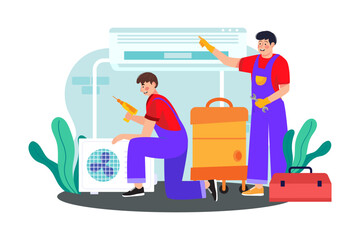 Contractor oversees HVAC installation in office building.