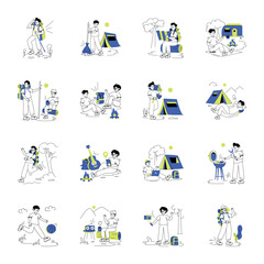 Collection of Camping Fun Line Illustrations 

