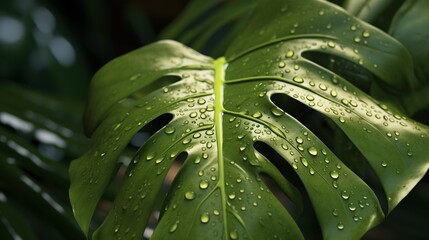 Obraz premium close up macro shot monstera plant leaf Generative AI
