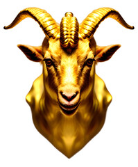Isolated Gold Goat Head on Transparent Background