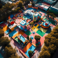 Amusement Park Aerial View. Generative AI