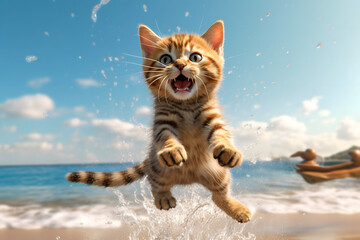 Obraz premium cat on the beach