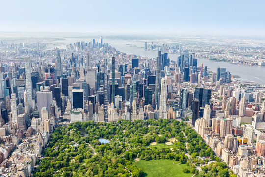 New York City skyline skyscraper of Manhattan real estate with Central Park aerial view in the United States