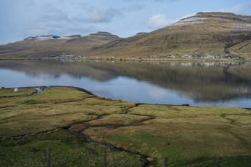 Beautiful landscape nature scenery of Faroe Islands, Denmark in Atlantic Ocean for serenity, quiet...