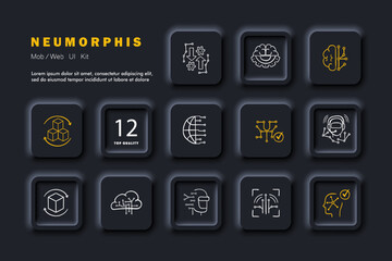 Artificial Intelligence. A field of computer science that focuses on creating intelligent machines capable of simulating human intelligence. Neomorphism. Vector line icon for Business
