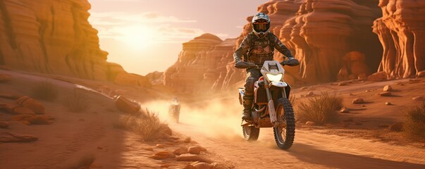 Motorcross, motorbike speed on sand trail sport rally, dirt track adventure and action