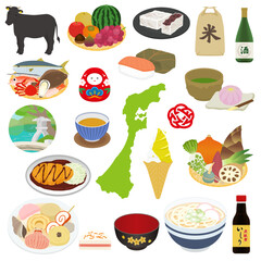 石川県の名物のイラストセット