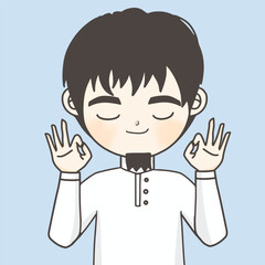 beard man shows ok sign , muslim man show ok pose , guy with ok sign