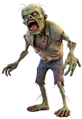 Fototapeta premium Cartoon zombie in 3D style isolated on a white background as transparent PNG, generative AI