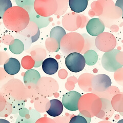 Watercolor abstract seamless pattern with dots. Polka dot style, geometric background. AI illustration. For print, textile, wallpaper, wrapping paper.