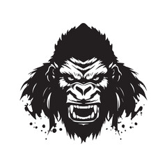 Gorilla silhouette vector illustration, Angry gorilla face logo