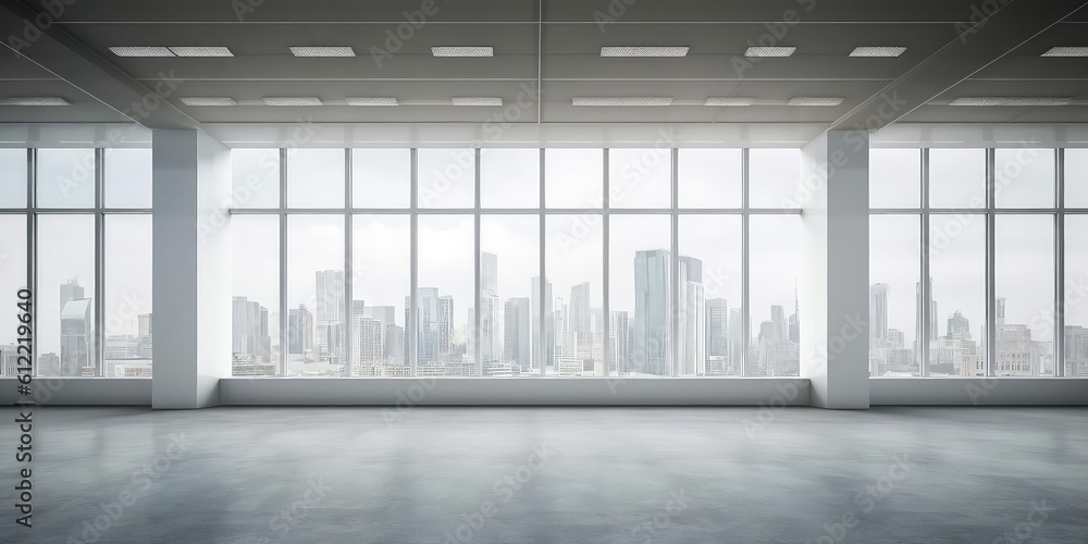 Poster empty office floor with window and city view. generative ai aig18.
