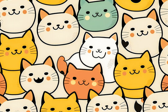 Cute playful kitten cartoon characters background. Created with Generative AI technology.