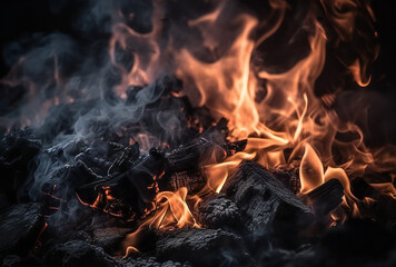 Burning coals from a fire abstract backgraund,ai generated